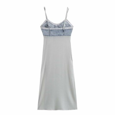 Fashionable patchwork midi sling dress