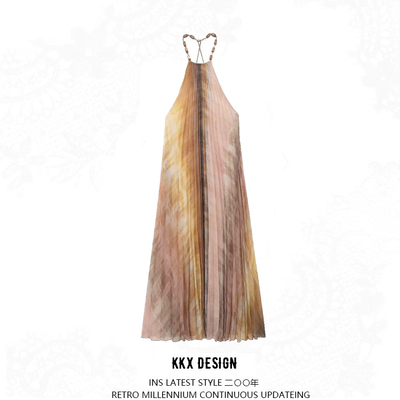 Personalized tie-dye halterneck pleated dress - Thumbnail 5
