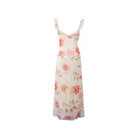 Retro Deep V Neck Ruffled Chest Bow Tie Dress - Thumbnail 1