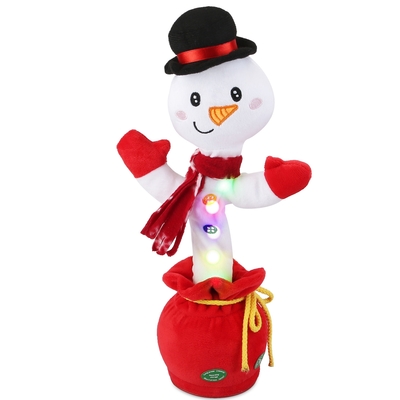 Kid electric dance toy christmas elk snowman senior penguin plush toy interactive sing song whirling mimicking recording light up toy-snowman