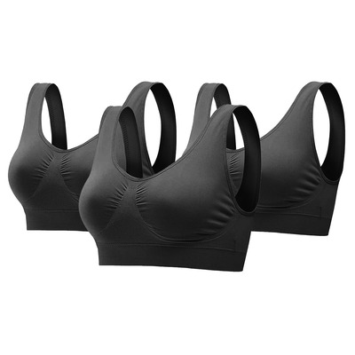 3 Pack Sport Bras For Women Seamless Wire-free Bra Light Support Tank Tops For Fitness Workout Sports Yoga Sleep Wearing-Black-4XL