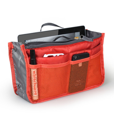 Women Lady Travel Insert Handbag Organiser Makeup Bags Toiletry Purse Liner w/Hand Strap-Orange