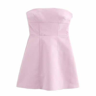 Elegant bow-decorated tube top short dress - Thumbnail 4