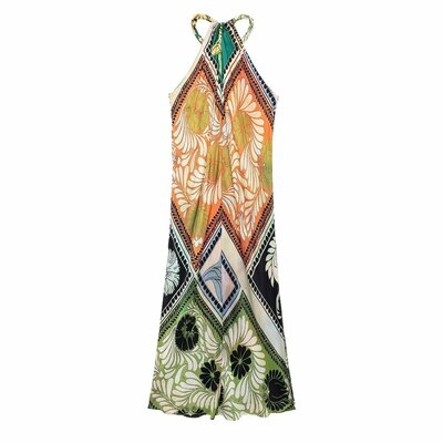 Street fashion print halter neck dress - Thumbnail 5