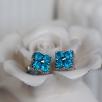Blue Lucky Clover Neon Blue Color Natural Apatite Earstuds 925 Sterling Silver Stud Earrings for Girls Gift for Lady - Thumbnail 1