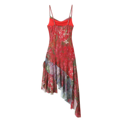 Retro style girl holiday casual irregular sling beach dress