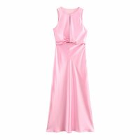 Slit-design satin dress - Thumbnail 1