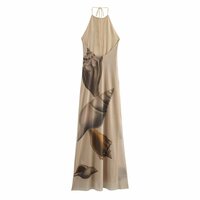 Fashion Printed Tulle Halter Dress - Thumbnail 1