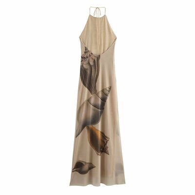 Fashion printed tulle halter dress