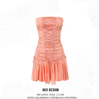 Cross-strap slim fit sexy dress - Thumbnail 5