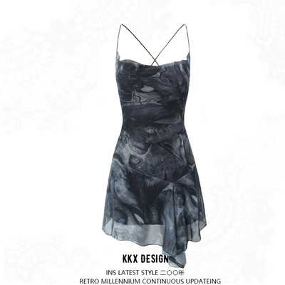 Sexy back cross strap hollow halter dress - Thumbnail 5