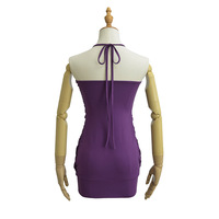 Retro sexy halter neck dress with lace-up pleats irregular hip-wrapped lantern skirt - Thumbnail 2