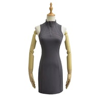 Nude Yoga Tennis Skirt Elastic Quick Dry Golf Sports Stand Collar Solid Color Slim Waist Dress - Thumbnail 3