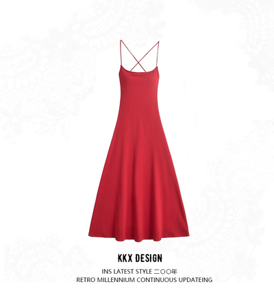 Hot girl slim sexy breast pad suspender long skirt