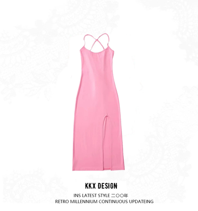 Sexy cross backless suspender skirt