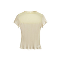 Half-high collar mesh splicing sexy perspective hollow short-sleeved T-shirt - Thumbnail 2