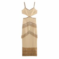 Solid color pullover V-neck sleeveless hollow suspender tassel maxi dress - Thumbnail 2