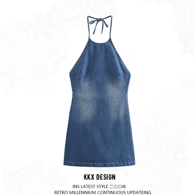Loose back denim dress - Thumbnail 4