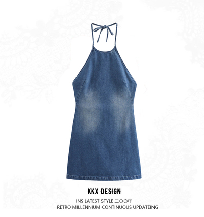 Loose back denim dress