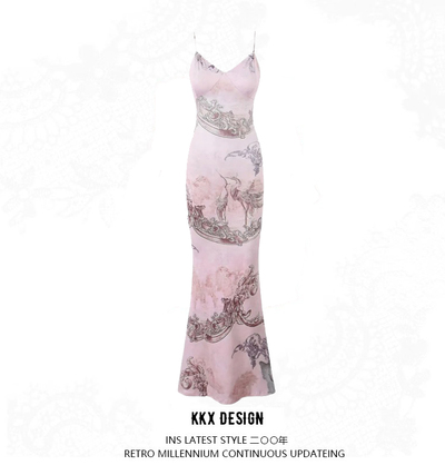 V-neck lace suspender dress