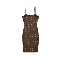 Square Neck Ruffle Hem Knitted Suspender Dress - Thumbnail 1