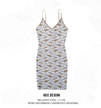 V-neck knitted suspender dress
