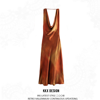 Draped neck satin print dress - Thumbnail 3