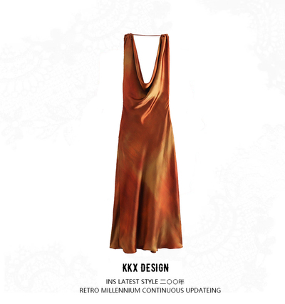 Draped Neck Satin Print Dress
