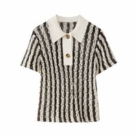 Vintage Polo Neck Striped Short Sleeve Sweater - Thumbnail 2