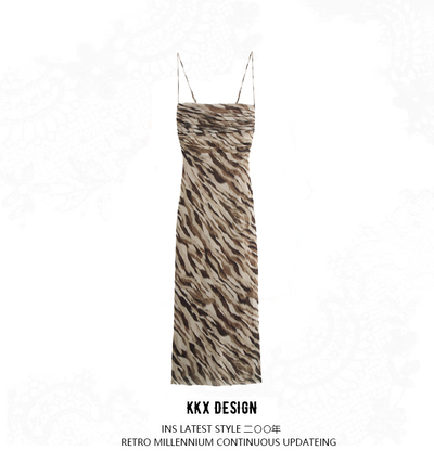 Tulle printed pleated open back camisole dress