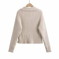 Vintage style heavy lapel double pocket single breasted knit sweater - Thumbnail 1