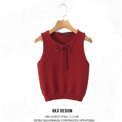 Simple style comfortable casual round neck bow tie sweater vest