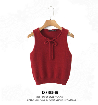 Simple style comfortable casual round neck bow tie sweater vest