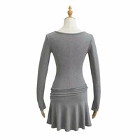 U-neck long-sleeved dress new autumn design pleated waist slim hip short skirt - Thumbnail 1