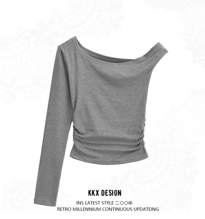 Off-shoulder personalized long-sleeved beveled bottoming shirt