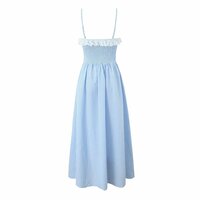 Square neck retro lace stitching suspender dress sweet plaid chic holiday long dress - Thumbnail 1