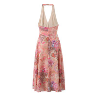 Retro Print Halter Neck Midi Dress Sexy Slim Backless Holiday Style Dress - Thumbnail 1