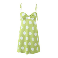 Large Polka Dot Print Suspender Dress European and American Style Sexy Backless Slim Mini Dress - Thumbnail 2