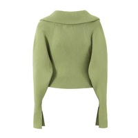 Retro lapel split long sleeve double zipper slim fit solid color knitted sweater - Thumbnail 1
