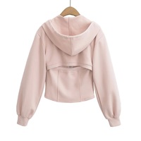 Fake two-piece hooded drawstring zipper waist cardigan sweatshirt jacket sports skirt suit - Thumbnail 2