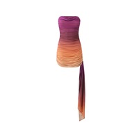 Sexy mesh tube top hip skirt pleated side ribbon strapless dress - Thumbnail 2