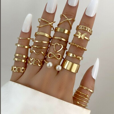 Gold Silver Geometric Ring Sets 