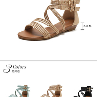  Summer New Cross Strap Open Toe Casual Strap Roman Shoes Wedge Heel Sandals Women  Wild Large Size Women's Shoes - Thumbnail 4