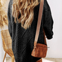Coffee Twist Cable Knit Drop Shoulder Loose Fit Sweater Dress-4
