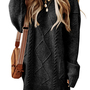 Coffee Twist Cable Knit Drop Shoulder Loose Fit Sweater Dress-1