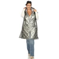White Mark Women's Metallic Double Zipper Long Puffer Vest with Hood - Thumbnail 5