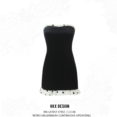 Velvet hem polka dot print patchwork dress