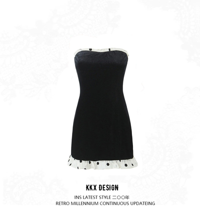 Velvet hem polka dot print patchwork dress