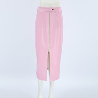 Fashion pink PU leather skirt commuting hip straight skirt - Thumbnail 3