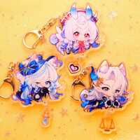 Fontaine, Sumeru, and more - Genshin Impact Chibi Animal Ears Style Keychains With Small Charm - Clear Acrylic - Ultra High Quality! - Thumbnail 1